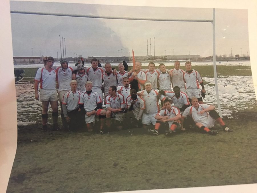 Westerville Worms rugby team posing for a team photo after the Midwest championship.